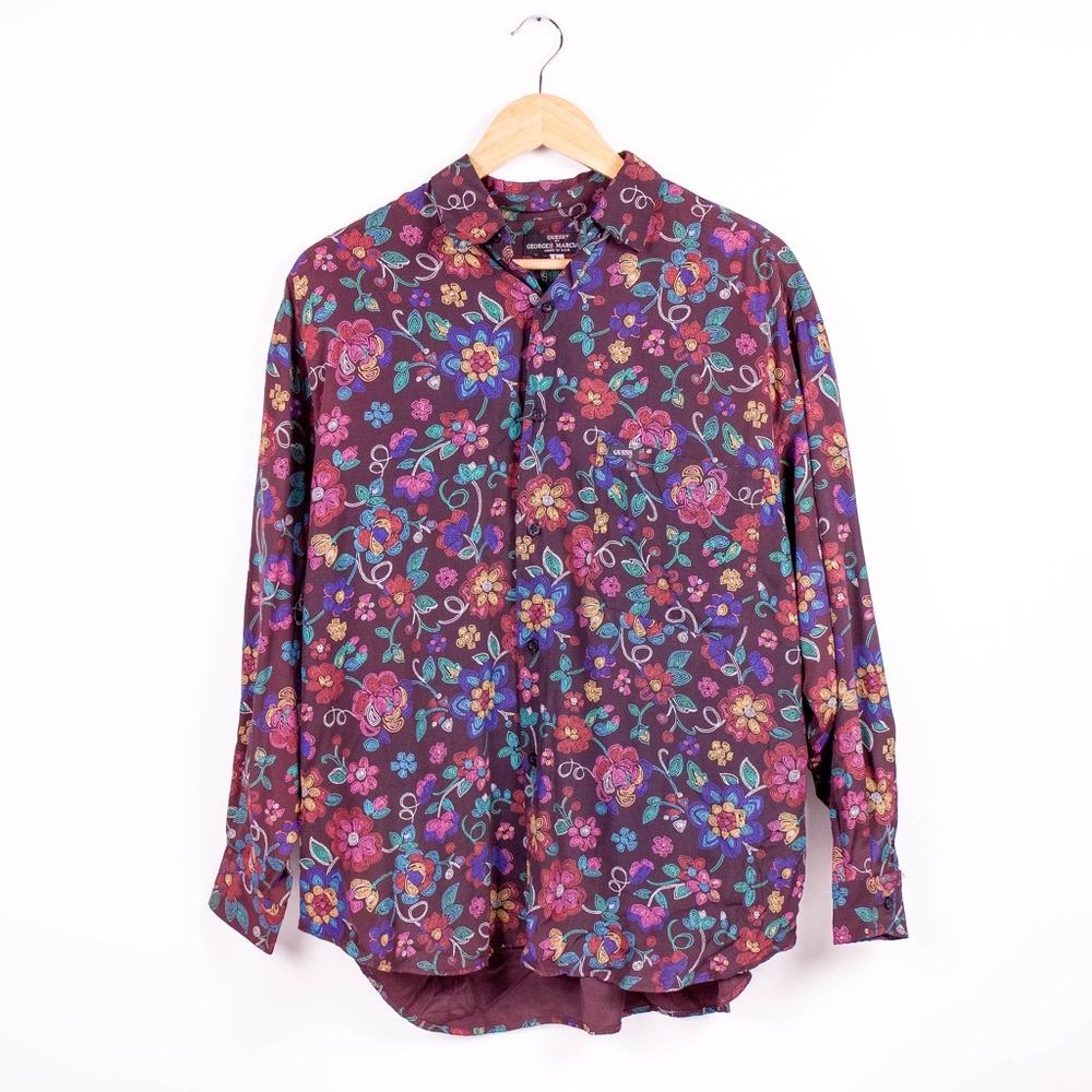 Vintage 80s Guess Marciano floral button down - Picture 1 of 7